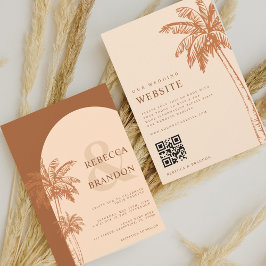 Palm Tree Boho Beach Terracotta QR Code Wedding Einladung