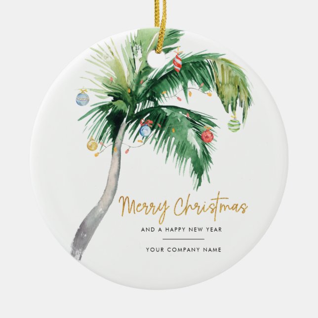 Palm Tree Business Logo Frohe Weihnachten Keramik Ornament (Vorne)
