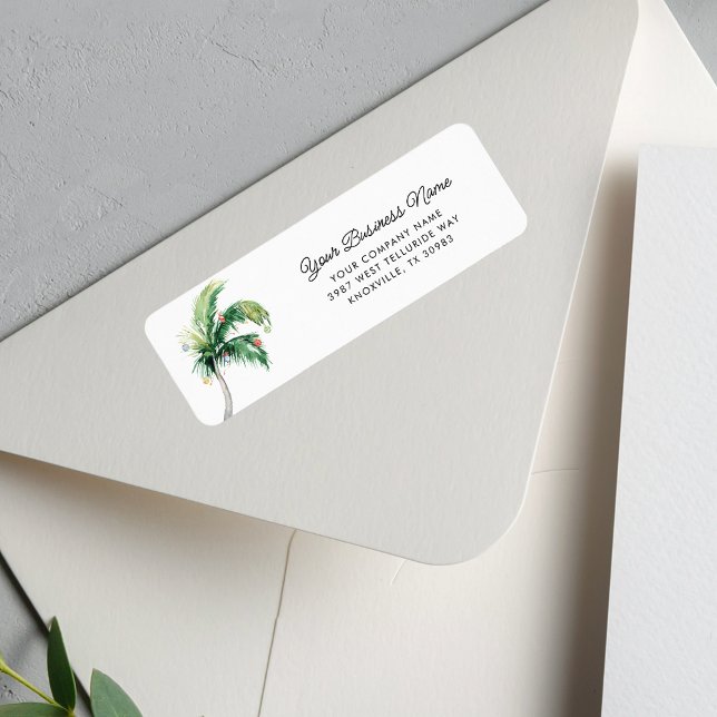 Palm Tree Business Weihnachtsfeier Rücksendeadress (Palm Tree Script Business Return Address Label)