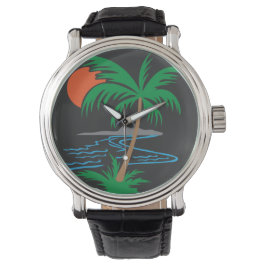 Palm Tree by the River | Tropical Sunset Art Armbanduhr