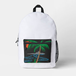 Palm Tree by the River | Tropical Sunset Art Bedruckter Rucksack