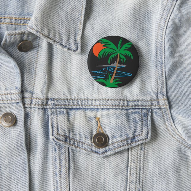 Palm Tree by the River | Tropical Sunset Art Button (Beispiel)