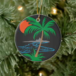 Palm Tree by the River | Tropical Sunset Art Keramik Ornament