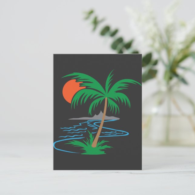 Palm Tree by the River | Tropical Sunset Art Postkarte (Stehend Vorderseite)