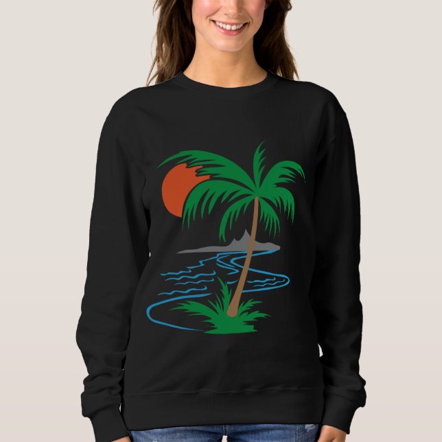 Palm Tree by the River | Tropical Sunset Art Sweatshirt (Vorderseite)