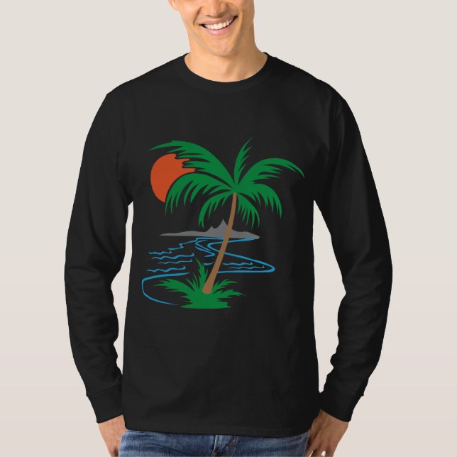 Palm Tree by the River | Tropical Sunset Art T-Shirt (Vorderseite)