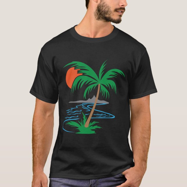 Palm Tree by the River | Tropical Sunset Art T-Shirt (Vorderseite)