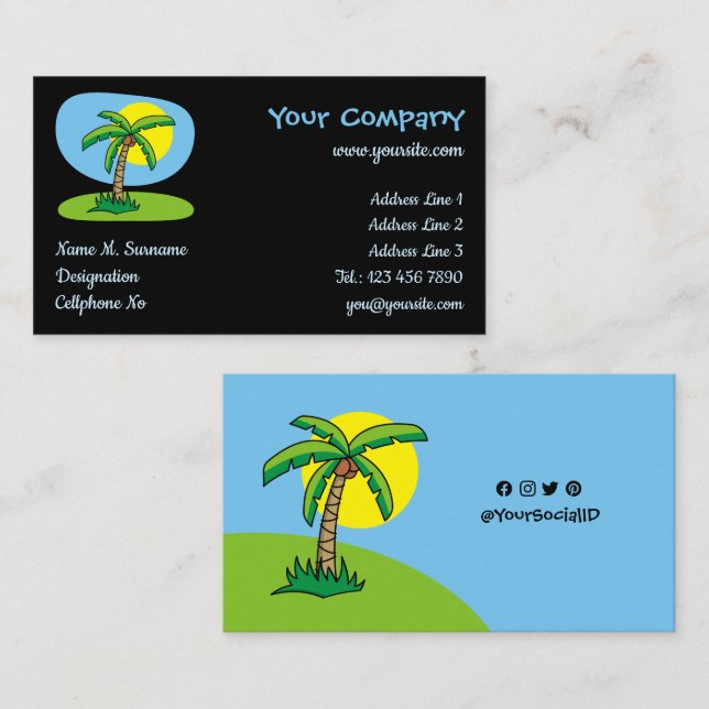 Palm Tree Cartoon Business Card Visitenkarte (Vorne/Hinten)