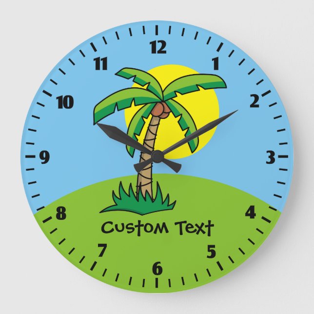 Palm Tree Cartoon Große Uhr (Vorderseite)