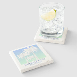 Palm Tree Coastal Blue Green Sky Ombre Name Steinuntersetzer