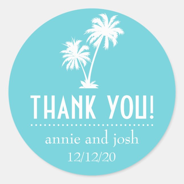 Palm Tree Danke Labels (Aquamarin) Runder Aufkleber (Vorderseite)