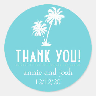 Palm Tree Danke Labels (Aquamarin) Runder Aufkleber