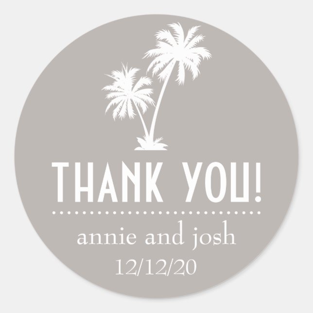 Palm Tree Danke Labels (Sand Taupe Gray) Runder Aufkleber (Vorderseite)