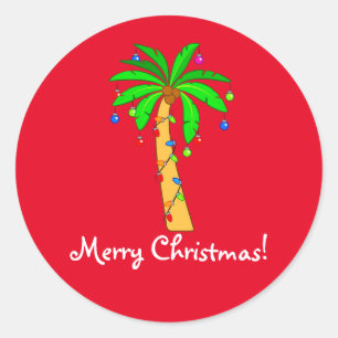 Palm Tree Decorated for Christmas Classic Round St Runder Aufkleber
