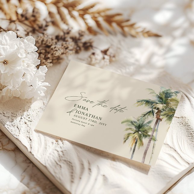 Palm Tree Destination Elegant Coastal Wedding Save The Date (Von Creator hochgeladen)