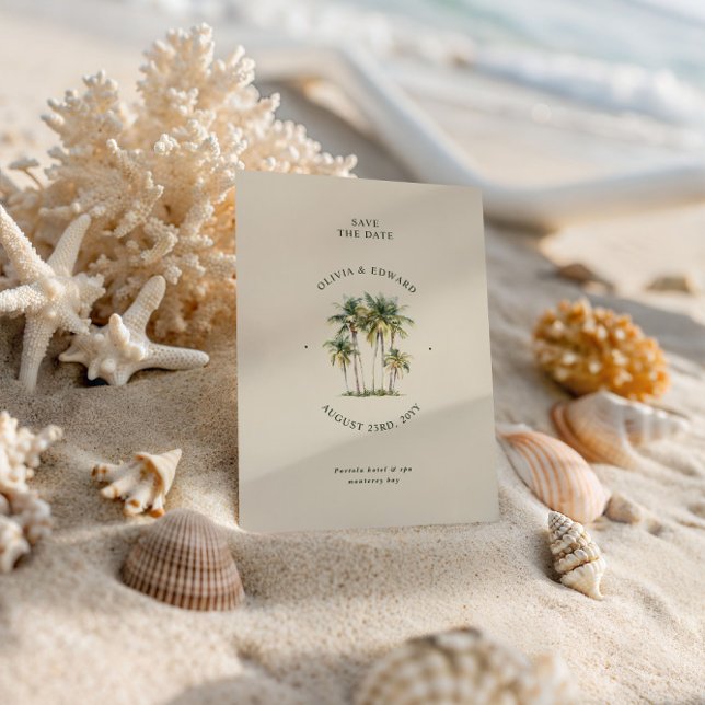 Palm Tree Destination Elegant Coastal Wedding Save The Date (Von Creator hochgeladen)