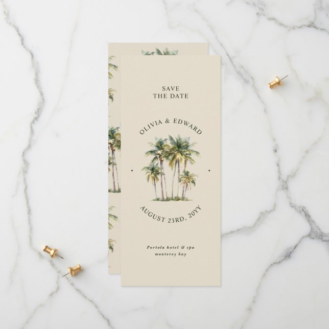 Palm Tree Destination Elegant Coastal Wedding Save The Date (Vorderseite/Rückseite Beispiel)