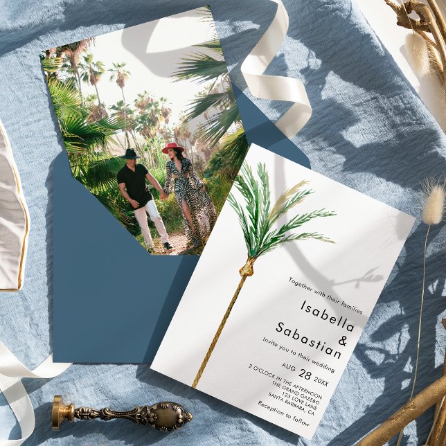 Palm Tree Destination Simple Foto Wedding Einladung (Von Creator hochgeladen)