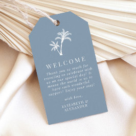 Palm Tree Dusty Blue Tropical Wedding Empfang Geschenkanhänger