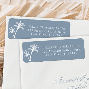 Palm Tree Dusty Blue Wedding Rücksendeadresse