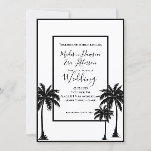 Palm Tree Elegante Schwarz-weiß Hochzeit Einladung