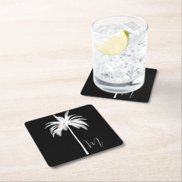 Palm Tree Elegante Schwarz-weiß Rechteckiger Pappuntersetzer