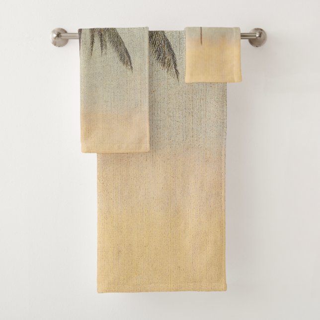 Palm Tree Elegante Tropical Vintag Monogram Badhandtuch Set (Insitu)