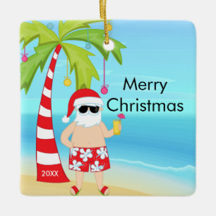 Palm Tree Entspannen Santa Tropical Weihnachten Keramikornament
