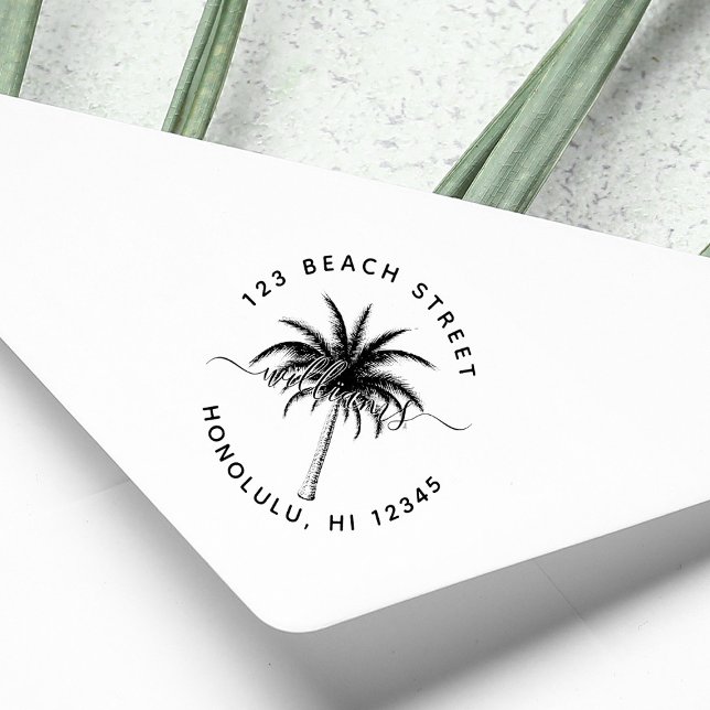 Palm Tree Familienname Runde Rücksendeadresse Gummistempel (Von Creator hochgeladen)