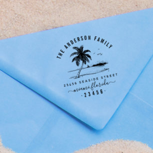 Palm Tree & Family Name Script-Rücksendeadresse Permastempel