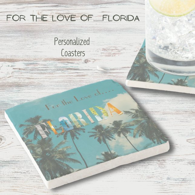 Palm Tree Florida Beach Stone Untersetzer (Personalized Coasters. Perfect for the Forida beach house, Forida home or makes a beautiful gift)