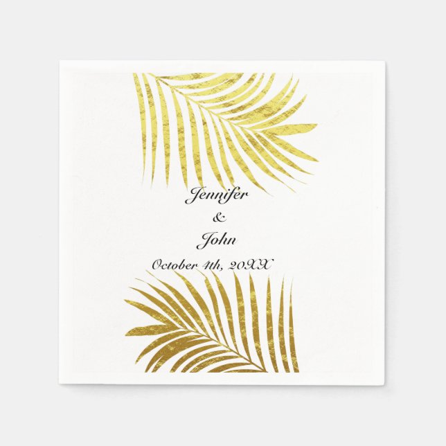 Palm Tree Foliage Gold Foil Blätter Hochzeiten Wei Serviette (Vorderseite)
