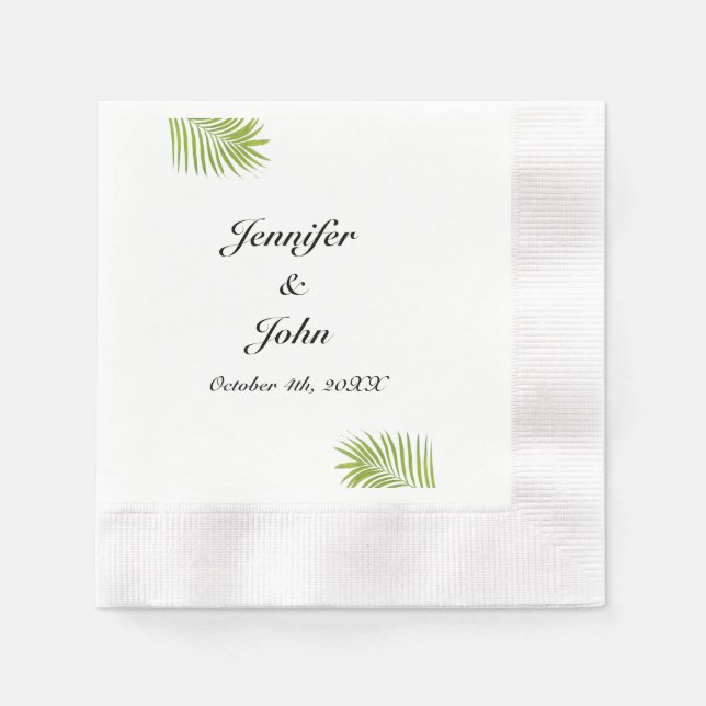 Palm Tree Foliage Green Watercolor Blätter Hochzei Serviette (Vorderseite)