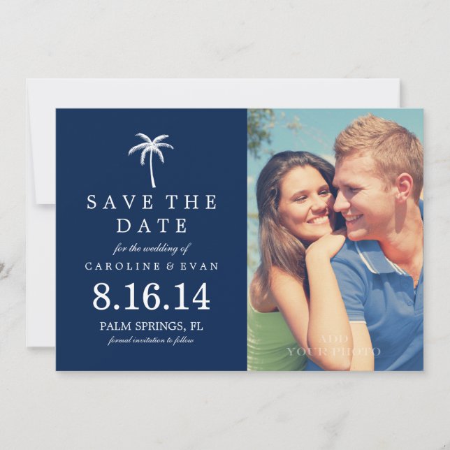Palm Tree Foto Hochzeit Save the Date {navy blue} (Vorderseite)