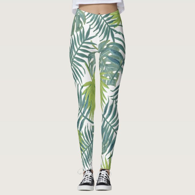 Palm Tree Fronds malen hawaiisch Leggings (Vorderseite)