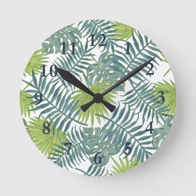 Palm Tree Fronds malen hawaiisch Runde Wanduhr (Vorderseite)