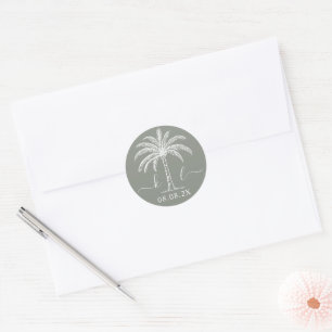 Palm Tree für kundenspezifische Monogramm-Hochzeit Runder Aufkleber
