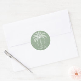 Palm Tree für kundenspezifische Monogramm-Hochzeit Runder Aufkleber