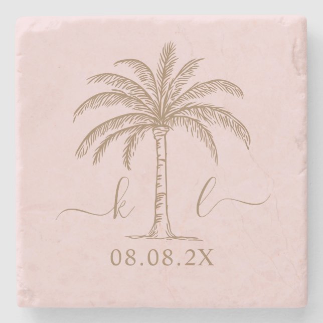 Palm Tree für kundenspezifische Monogramm-Hochzeit Steinuntersetzer (Vorderseite)