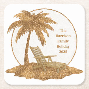 Palm Tree Gold Glitzer mit benutzerdefiniertem Tex Rechteckiger Pappuntersetzer