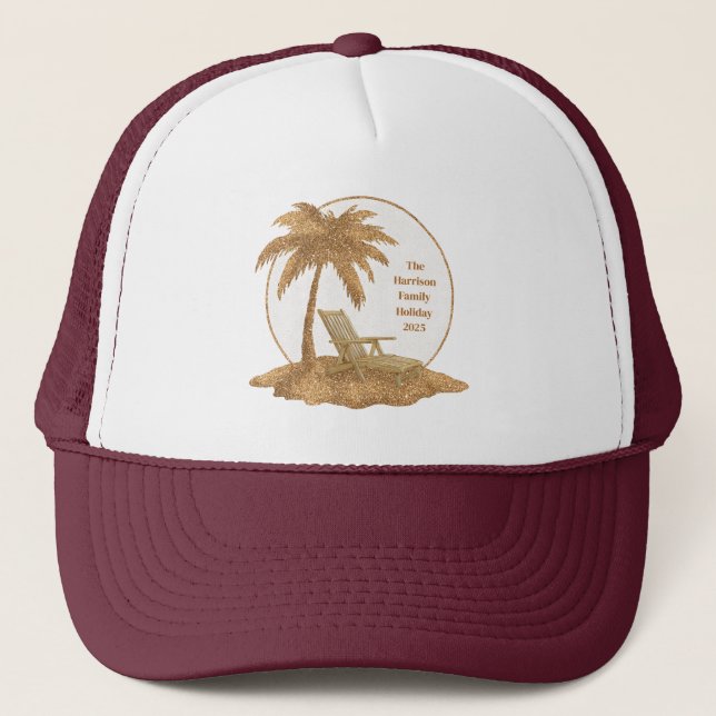 Palm Tree Gold Glitzer mit benutzerdefiniertem Tex Truckerkappe (Vorderseite)