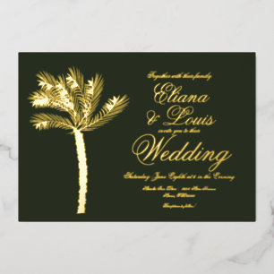 Palm Tree Gold Green Summer Wedding gepresst Folieneinladung
