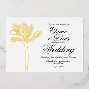 Palm Tree Gold Schwarz Sommerhochzeit geprägt  Folieneinladung
