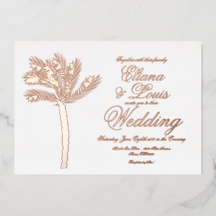 Palm Tree Gold Sommerhochzeit Prägedruck Folieneinladung