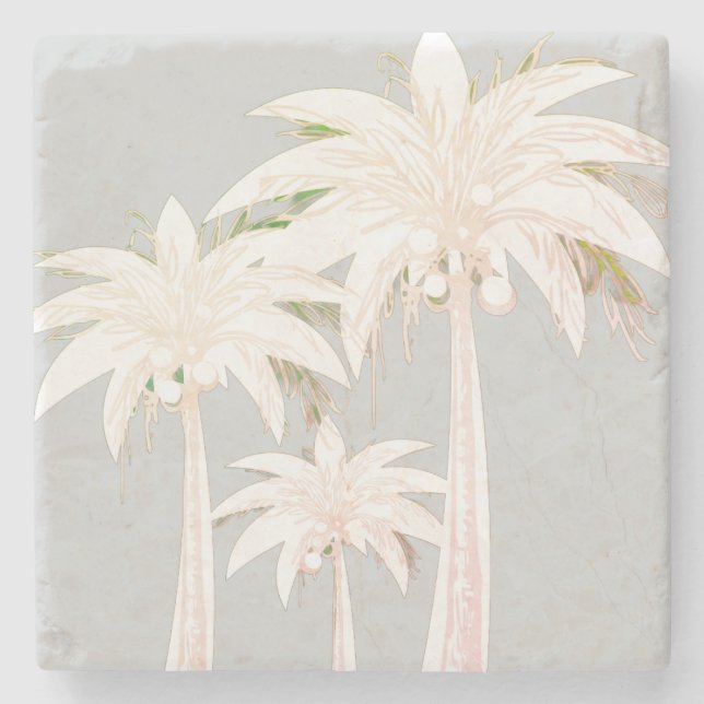 Palm Tree Gray Green White Modern Tropical Steinuntersetzer (Vorderseite)