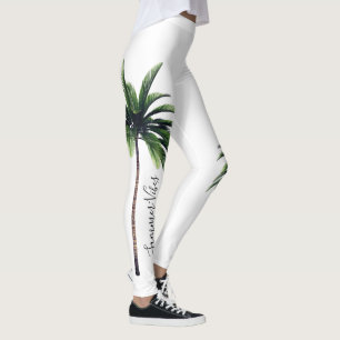 Palm Tree Green White Summer Vibes Fashion Womens Leggings