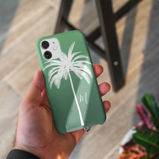 Palm Tree Green White Tropical Elegant Monogram Case-Mate iPhone Hülle (Von Creator hochgeladen)