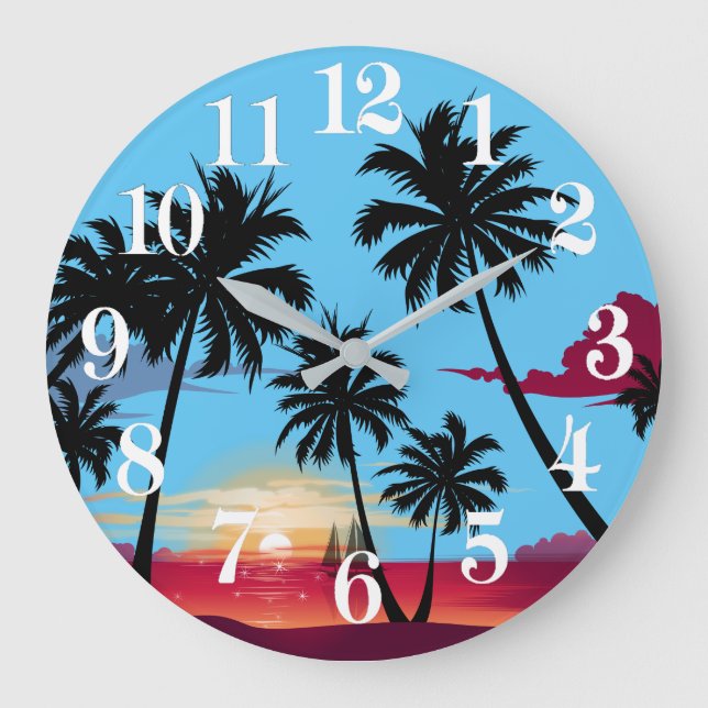 Palm Tree Große Wanduhr (Vorderseite)