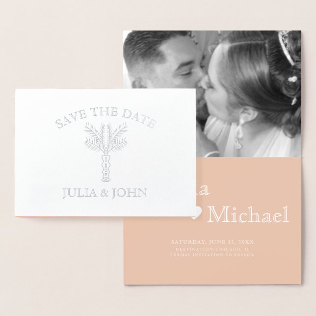 Palm Tree Hand Gezeichnet Briefe Herz Save the Dat Folienkarte (Anzeige)