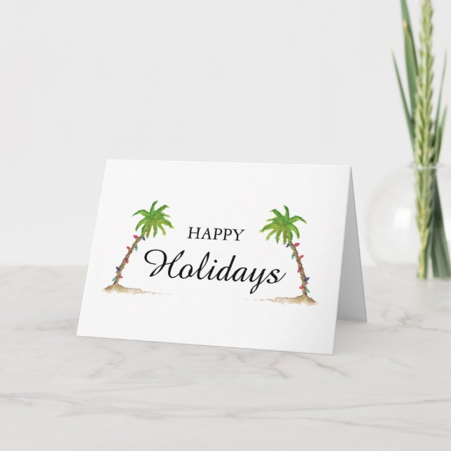 Palm Tree Happy Holidays Tropical Beach Christmas Karte (Vorderseite)